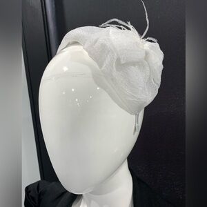 New White Glitter Bow Fascinator Headband w/ Feathers Bridal Party